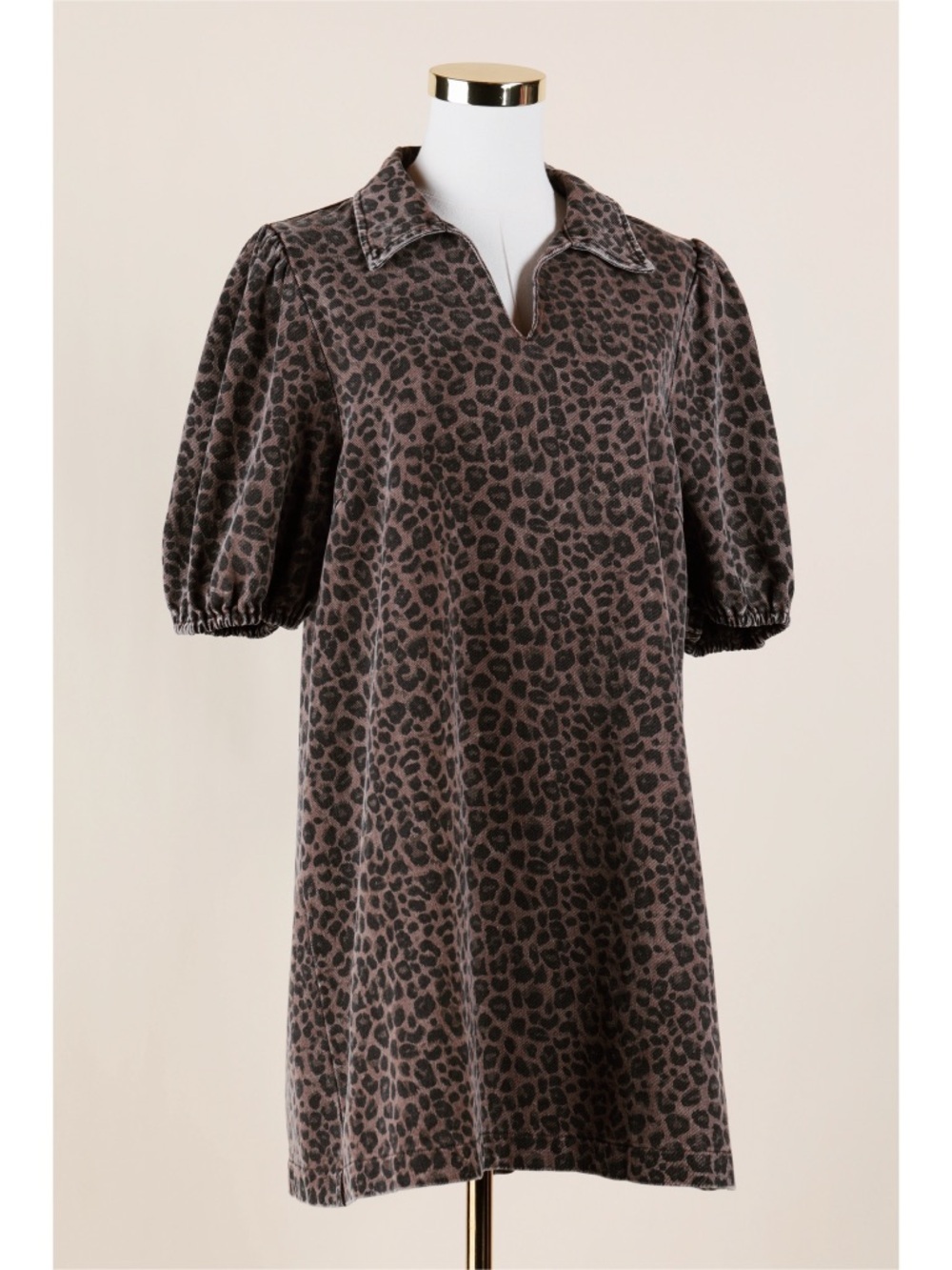 Sz M Umgee 100% Cotton Stone Wash Leopard Print Mini Dress NWT
